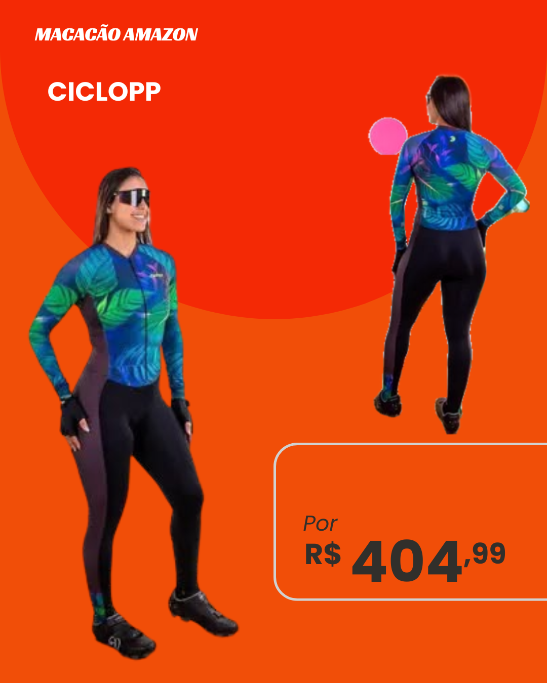 Macação de Ciclismo Feminino Ciclopp Amazon Manga Longa - frente e costas