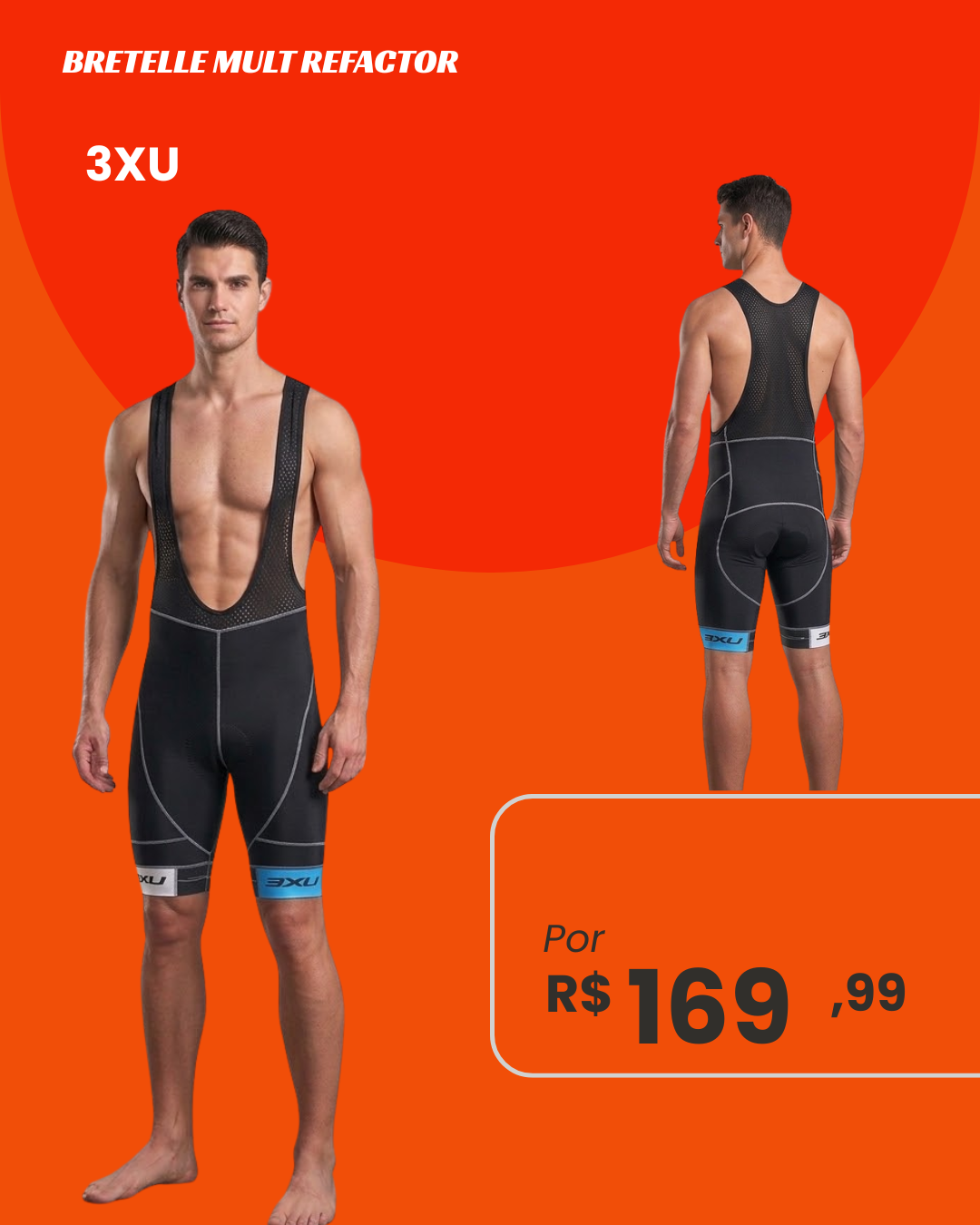 Bretelle de Ciclismo Refactor Mult 3XU Preto - frente e costas