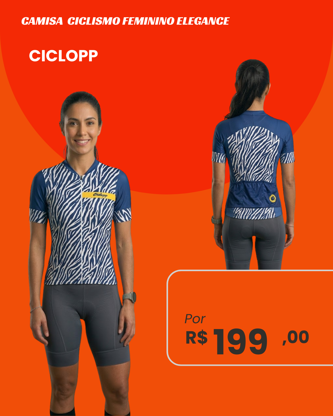 Camisa de Ciclismo Feminina Ciclopp Elegance Azul - frente e costas