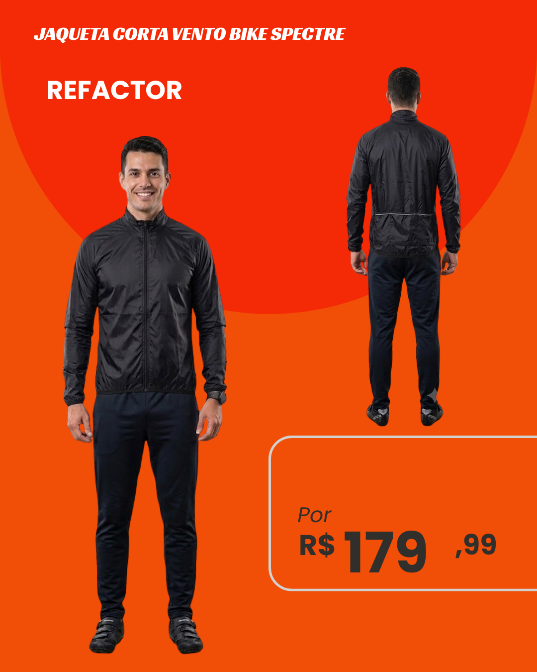 Jaqueta Corta Vento de Ciclismo Refactor Spectre Preta - frente e costas
