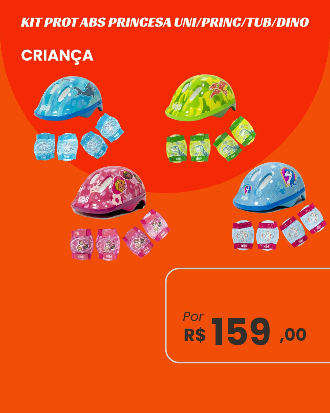 Kit de Proteção Infantil Absolute Kids - Capacete + Joelheiras e Cotoveleiras