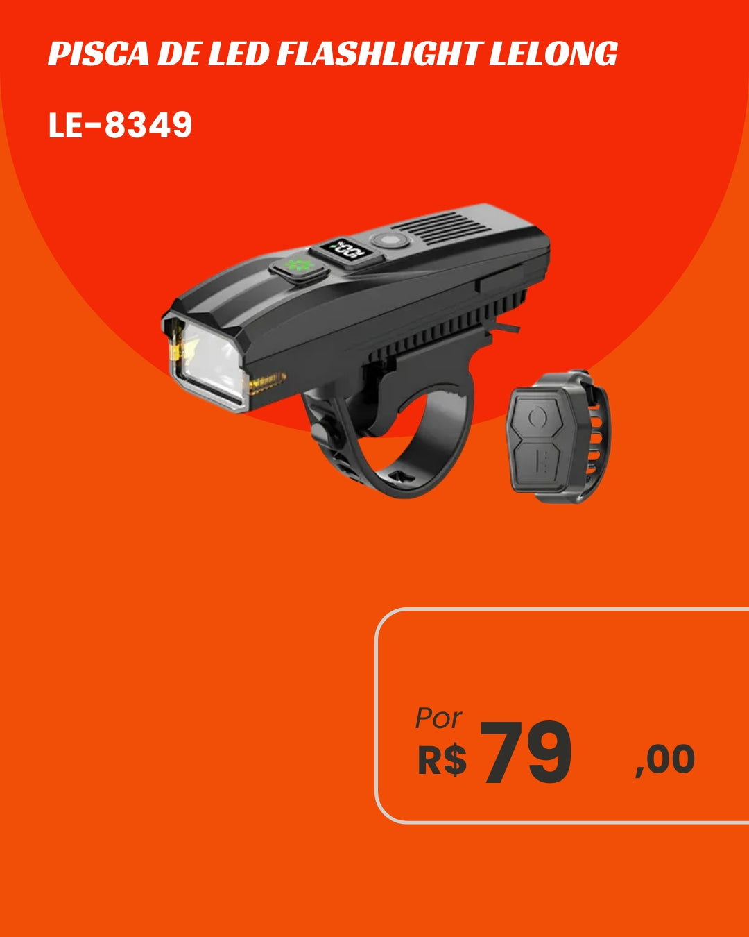 Farol LED Lelong LE-8349 - Display Digital de Bateria e Controle Remoto