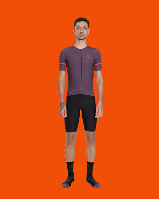 Camisa de Ciclismo Marcio May Pro - cor roxa com detalhes rosa