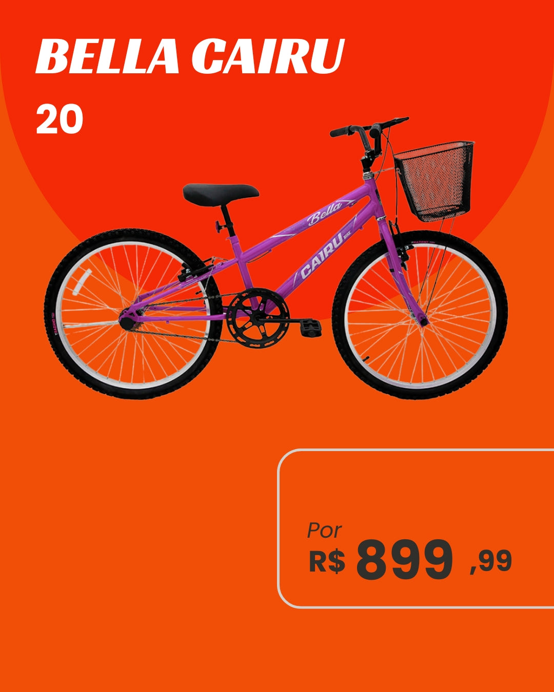 Bicicleta Cairu Bella Aro 20 Infantil Feminina com Cestinha