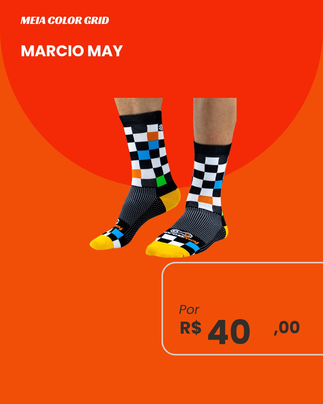 Meia de Ciclismo Marcio May Color Grid - Par lateral xadrez multicolorido