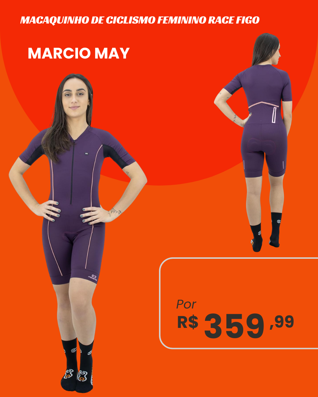 Macaquinho de Ciclismo Feminino Marcio May Race Figo - frente e costas