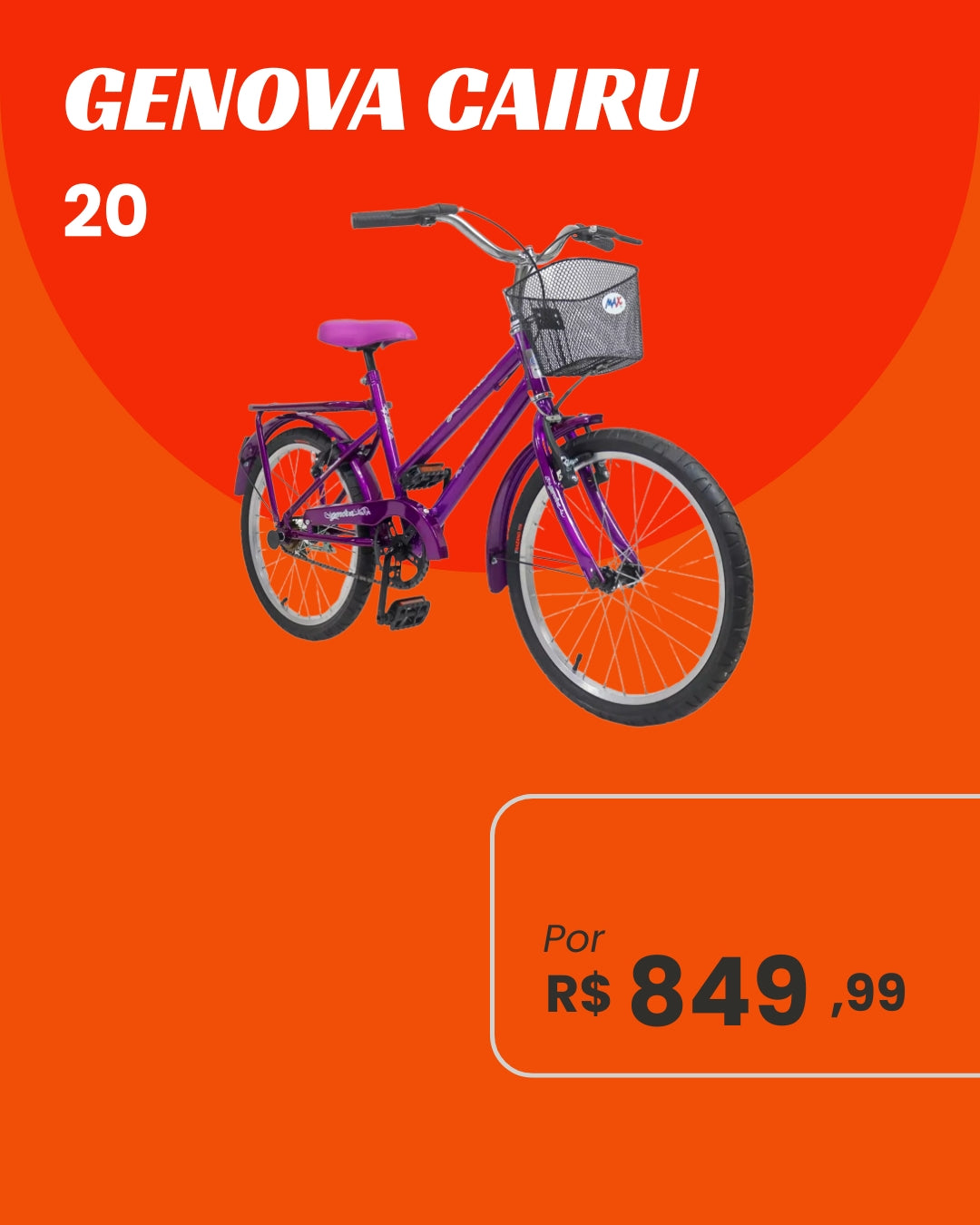 Bicicleta Cairu Genova Aro 20 Infantil Feminina com Cestinha