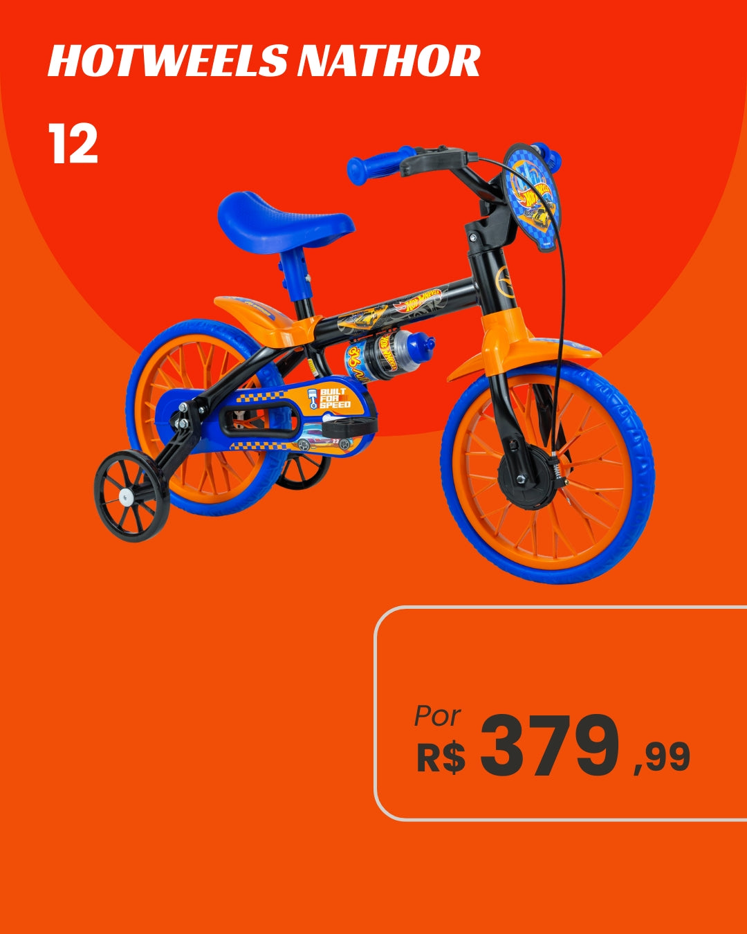 Bicicleta Nathor Hot Wheels Aro 12 Infantil Masculina com Rodinhas Licenciada