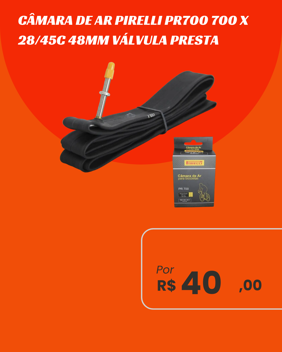 Câmara de Ar Pirelli PR700 700x28/45c Válvula Presta 48mm