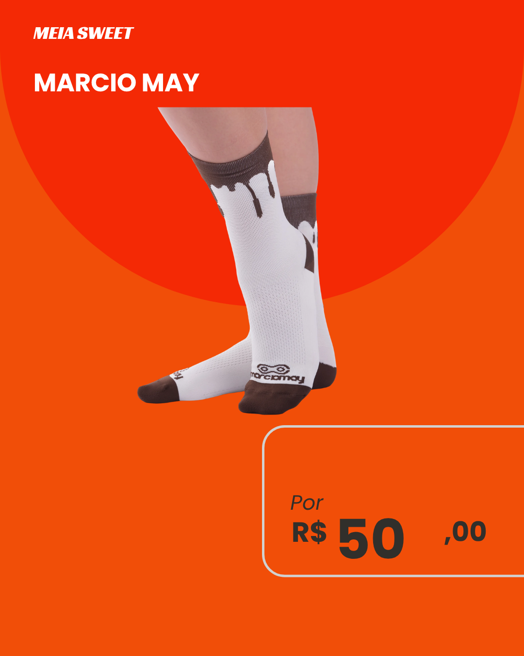 Meia de Ciclismo Marcio May Sweet Branca e Marrom - Vista lateral