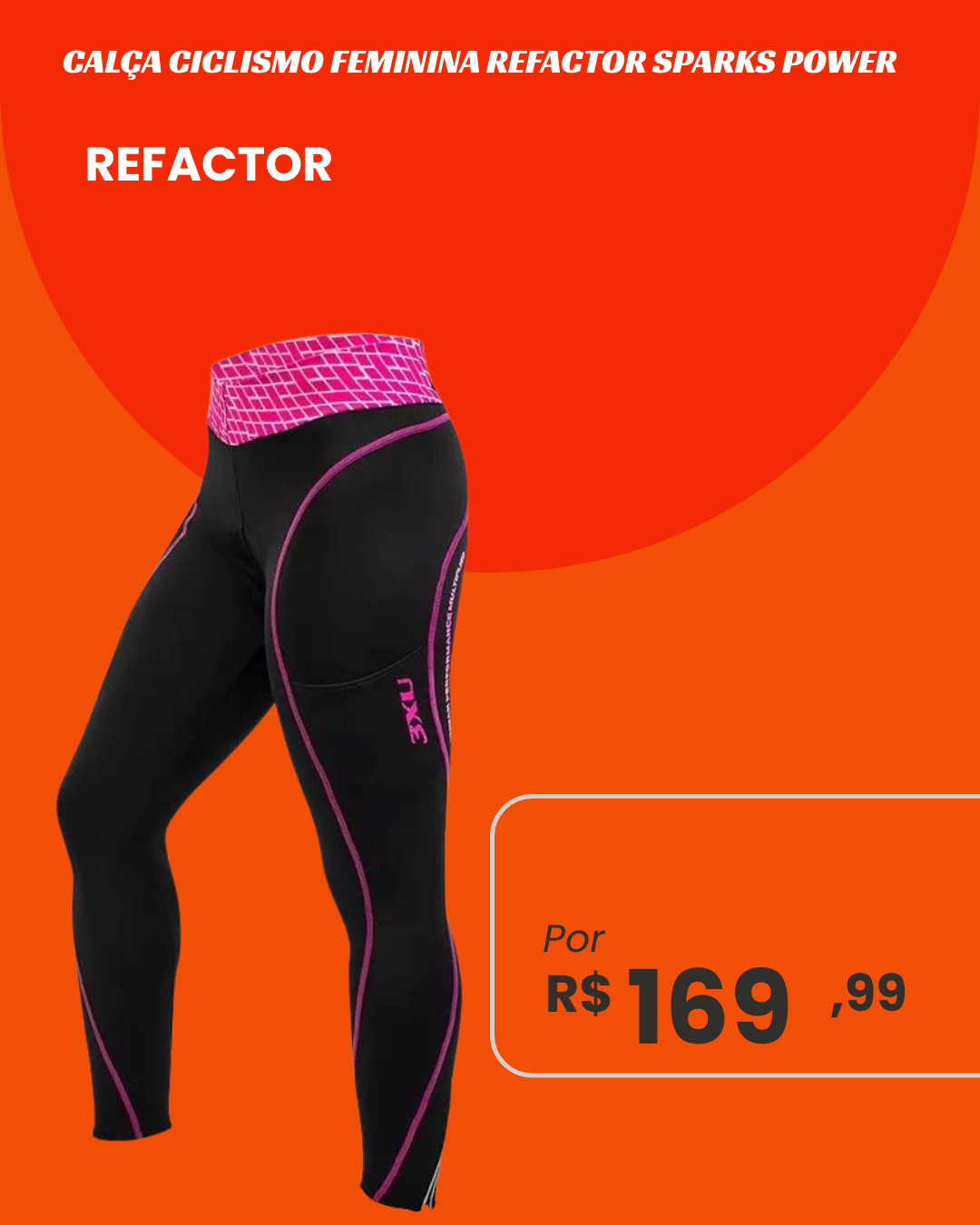 Calça de Ciclismo Feminina Refactor Sparks Power Preta e Rosa
