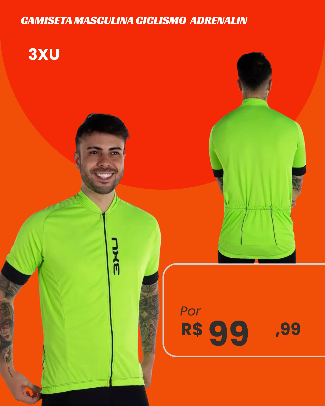 Camiseta Masculina de Ciclismo 3XU Adrenalin Verde Fluorescente