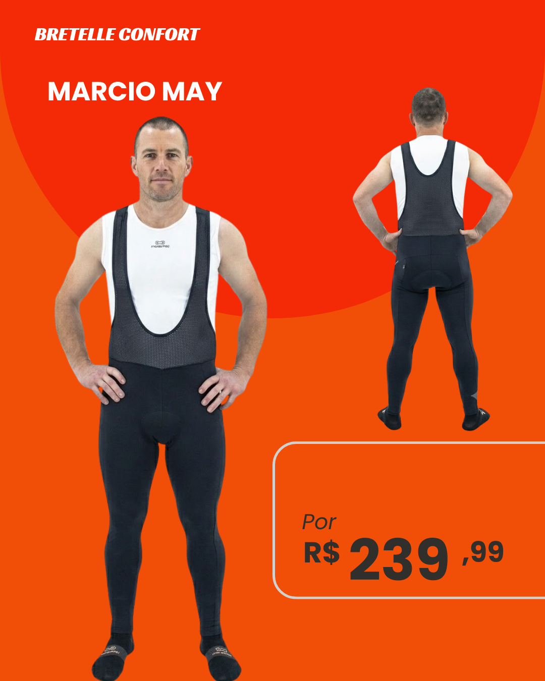 Bretelle Calça de Ciclismo Masculino Marcio May Confort Preto - frente e costas