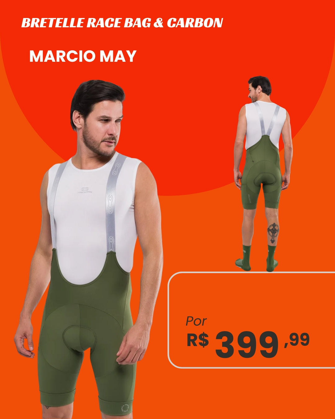 Bretelle de Ciclismo Masculino Marcio May Race Bag & Carbon Verde Oliva - frente e costas
