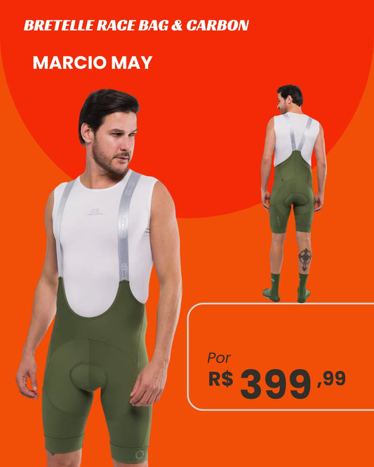 Bretelle de Ciclismo Masculino Marcio May Race Bag & Carbon Verde Oliva - frente e costas