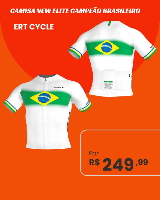Camisa de Ciclismo ERT Cycle New Elite Campeão Brasileiro Manga Curta - frente e costas