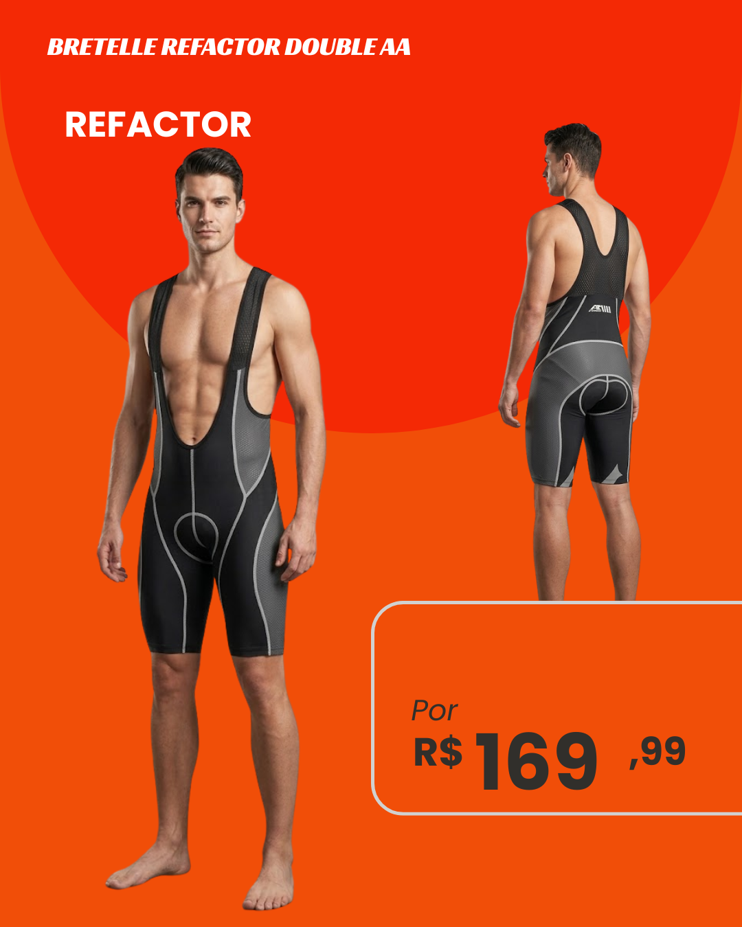 Bretelle de Ciclismo Refactor Double AA Preto e Cinza - frente e costas