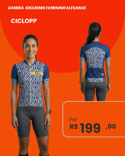 Camisa de Ciclismo Feminina Ciclopp Elegance Azul - frente e costas