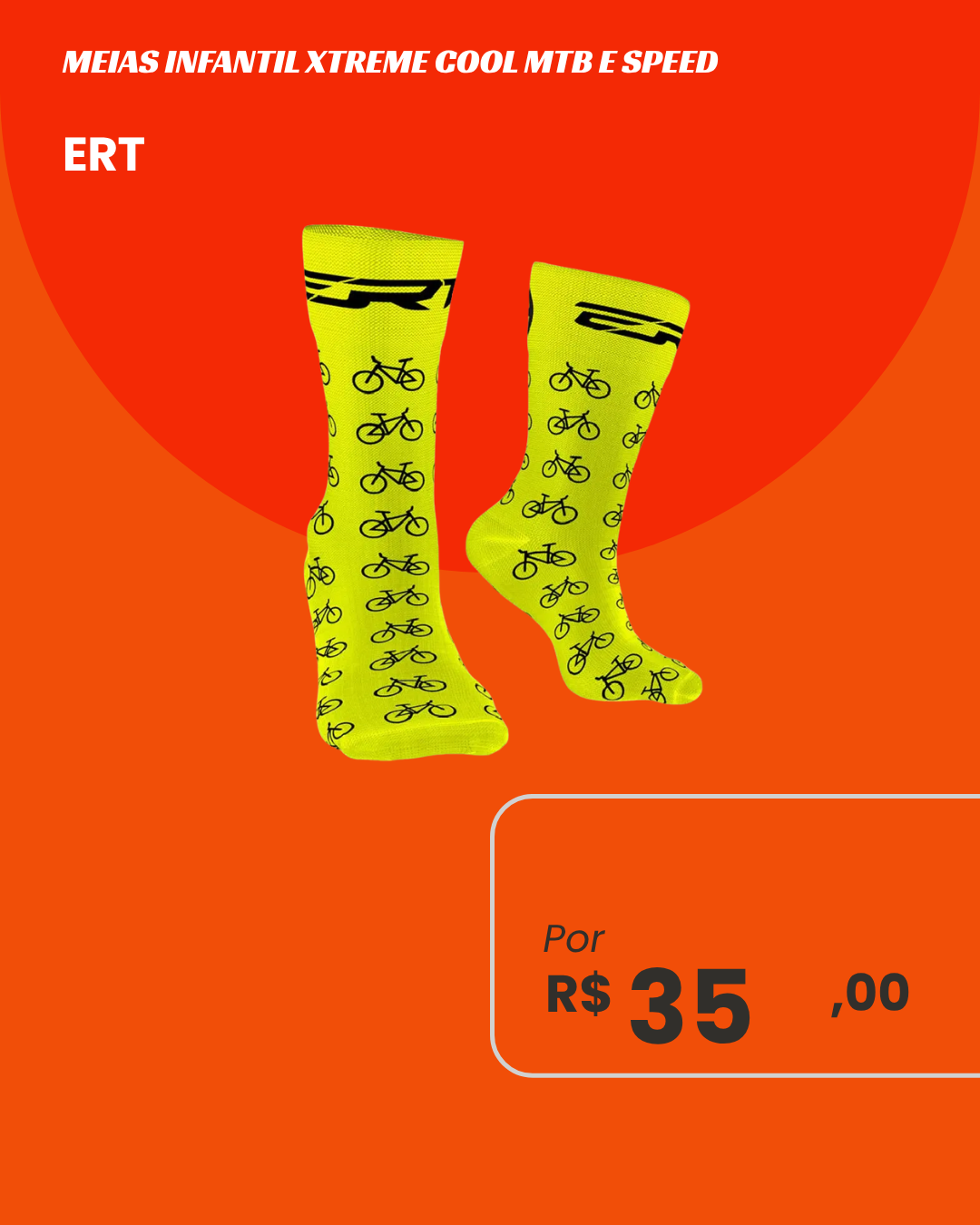 Meia de Ciclismo Infantil ERT Xtreme Cool Amarela Fluo - Par