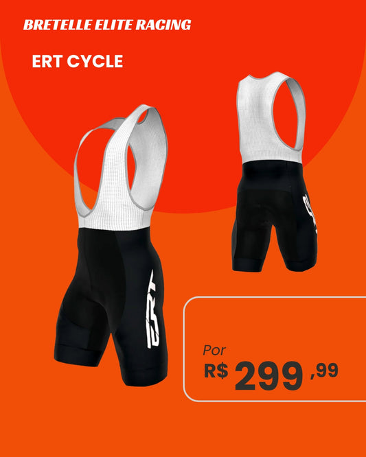 Bretelle de Ciclismo ERT Cycle Elite Racing Preto e Branco - frente e costas
