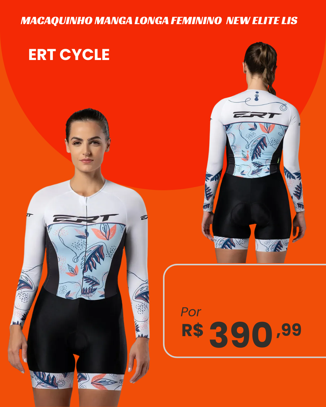 Macaquinho Manga Longa Feminino ERT Cycle New Elite Lis - frente e costas