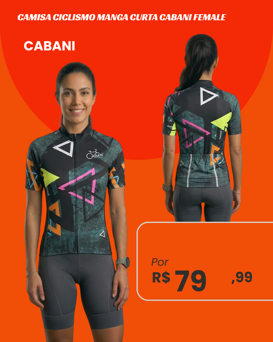 Camisa de Ciclismo Manga Curta Cabani Female Estampada - frente e costas