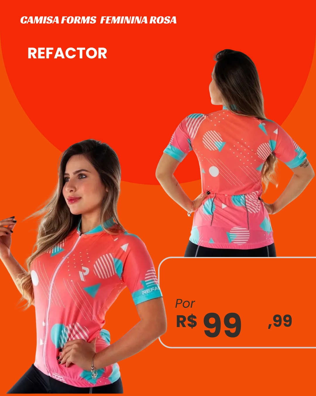 Camisa de Ciclismo Feminina Refactor Forms Rosa - frente e costas