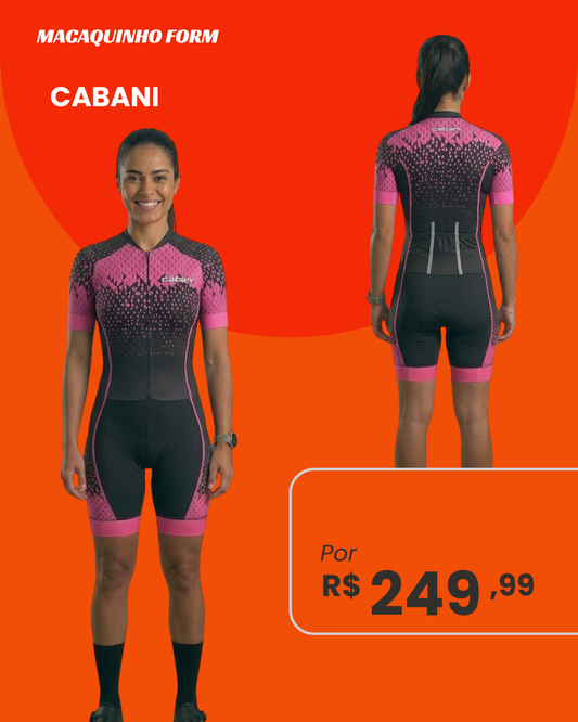Macaquinho de Ciclismo Feminino Cabani Form Preto e Rosa - frente e costas