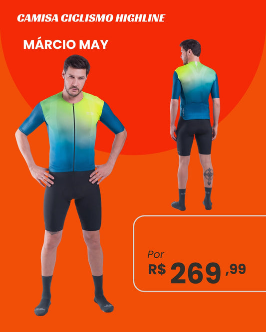 Camisa de Ciclismo Marcio May Highline Degradê Verde e Azul - frente e costas