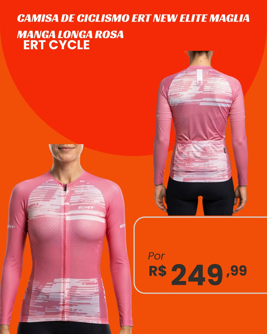 Camisa de Ciclismo ERT New Elite Maglia Manga Longa Rosa