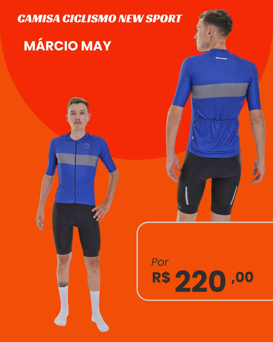 Camisa de Ciclismo Marcio May New Sport Azul com Faixa Refletiva - frente
