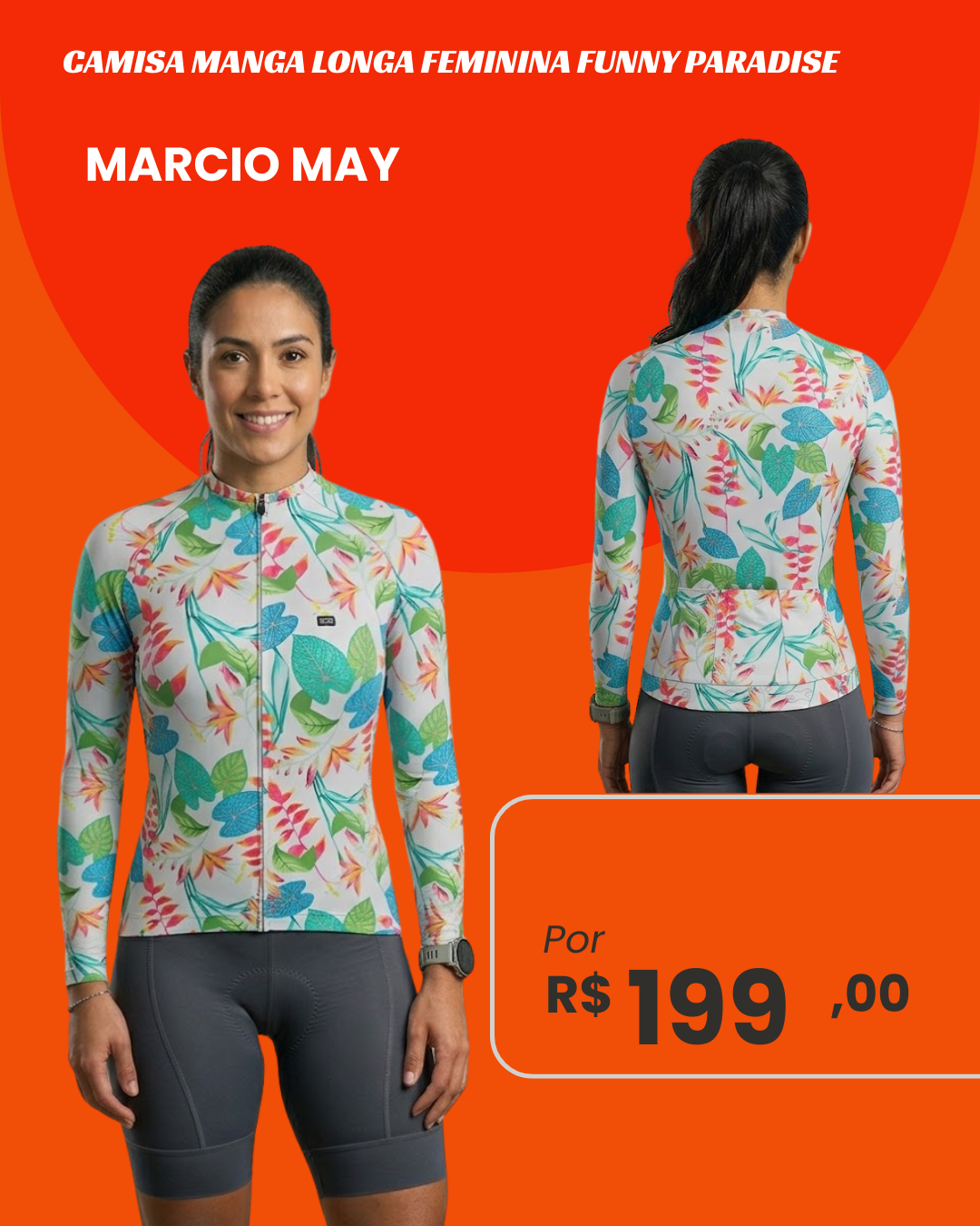 Camisa de Ciclismo Feminina Marcio May Funny Paradise Manga Longa - frente e costas
