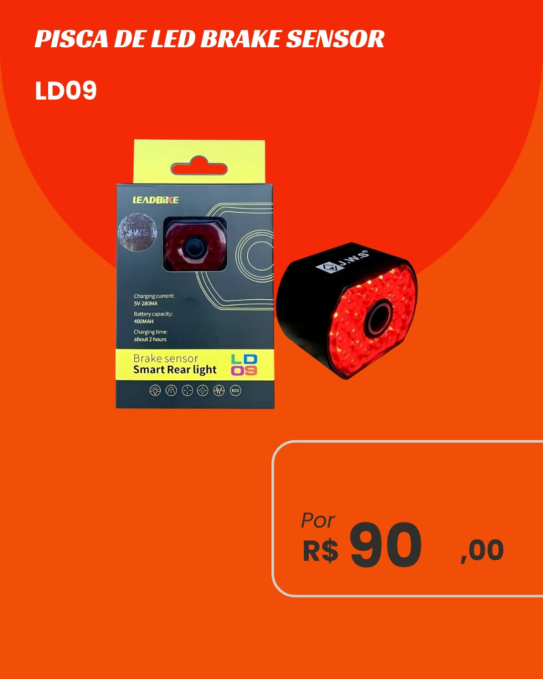 Pisca de LED Brake Sensor LD09 - Luz Traseira Inteligente com Sensor de Freio
