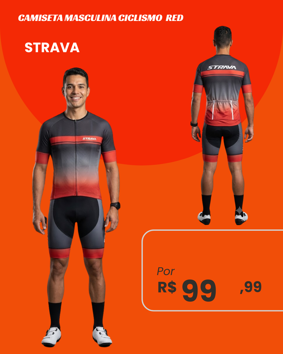 Camiseta Masculina de Ciclismo Strava Red Degradê - frente e costas