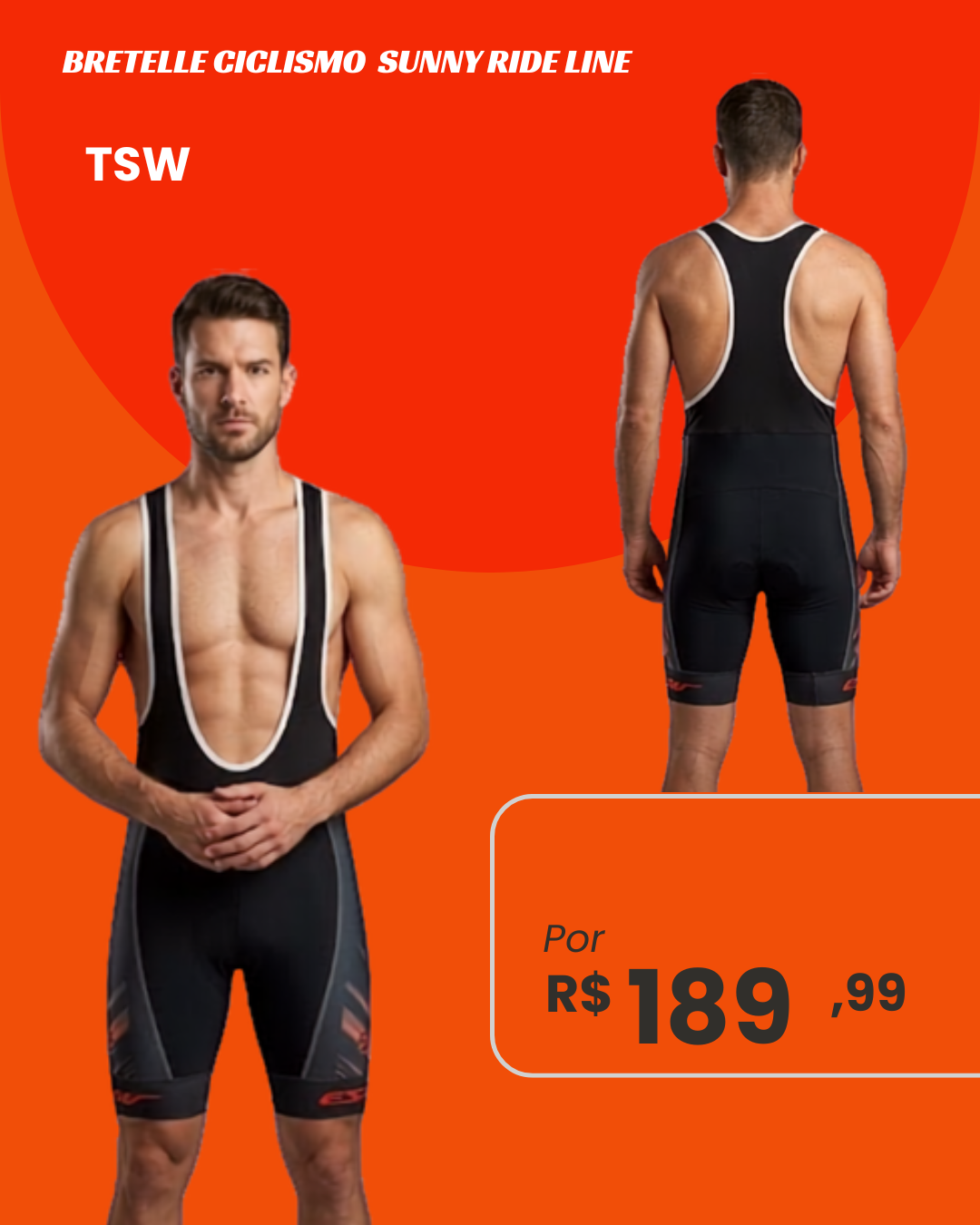 Bretelle de Ciclismo TSW Sunny Ride Line Preto - frente e costas