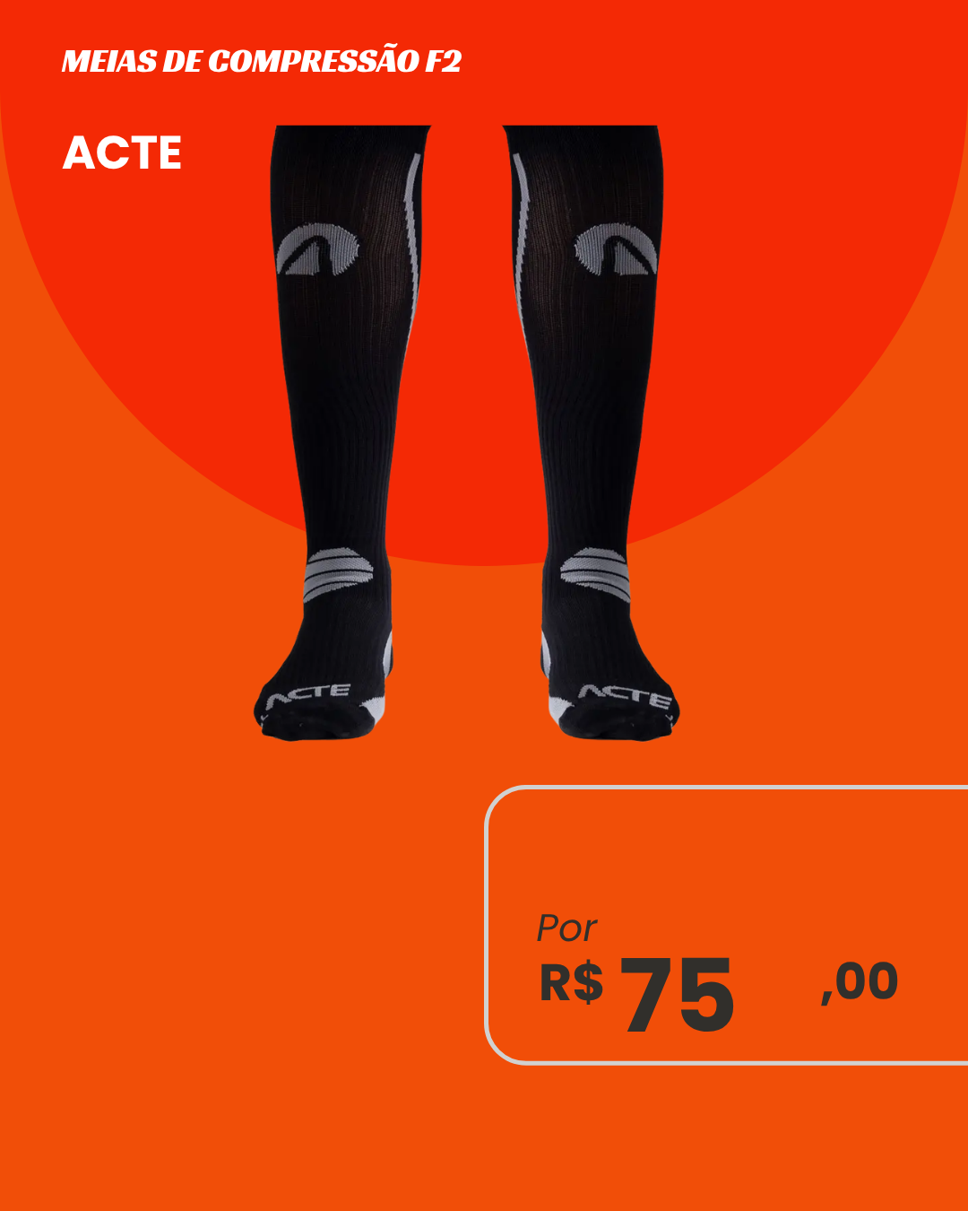 Meia de Compressão Acte Sports F2 Preta - Par frontal