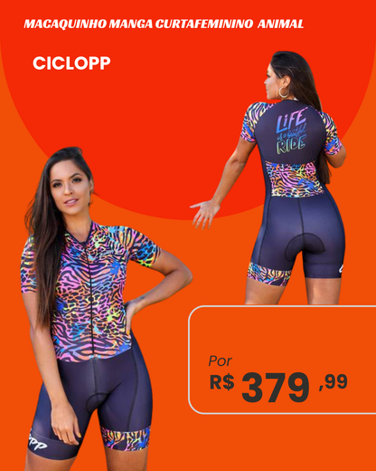 Macaquinho de Ciclismo Feminino Ciclopp Animal Manga Curta - frente e costas