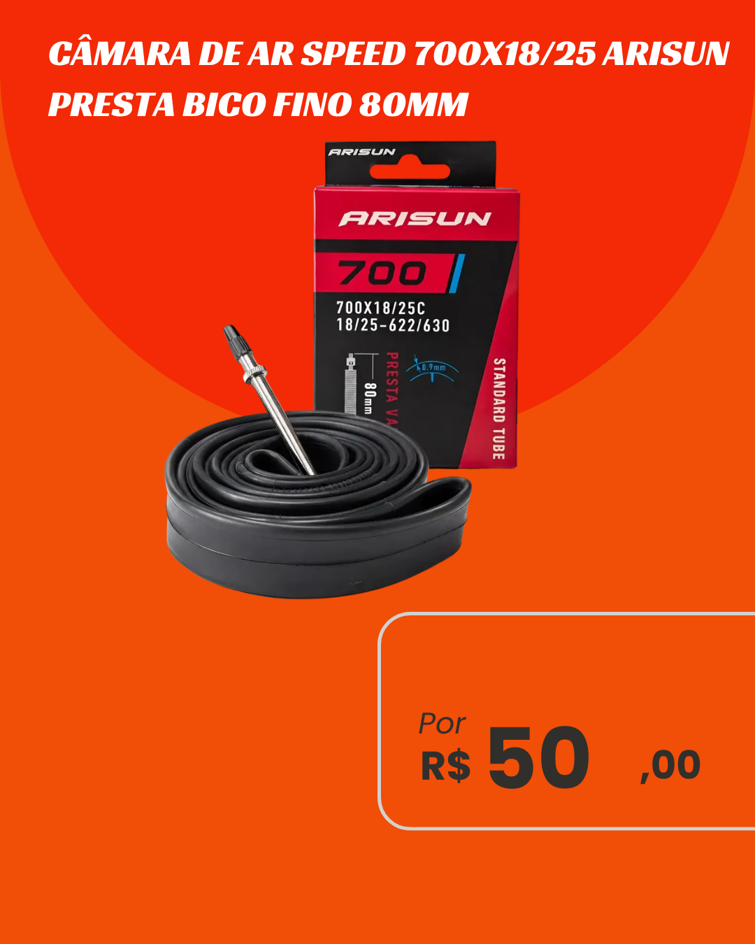 Câmara de Ar Speed 700x18/25c Arisun Válvula Presta 80mm - Bico Ultra Longo