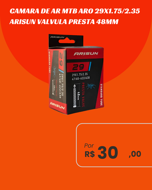 Câmara de Ar MTB Aro 29x1.75/2.35 Arisun Válvula Presta 48mm