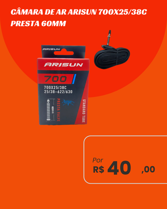 Câmara de Ar Bicicleta 700x25/38c Arisun Válvula Presta 60mm - Bico Longo