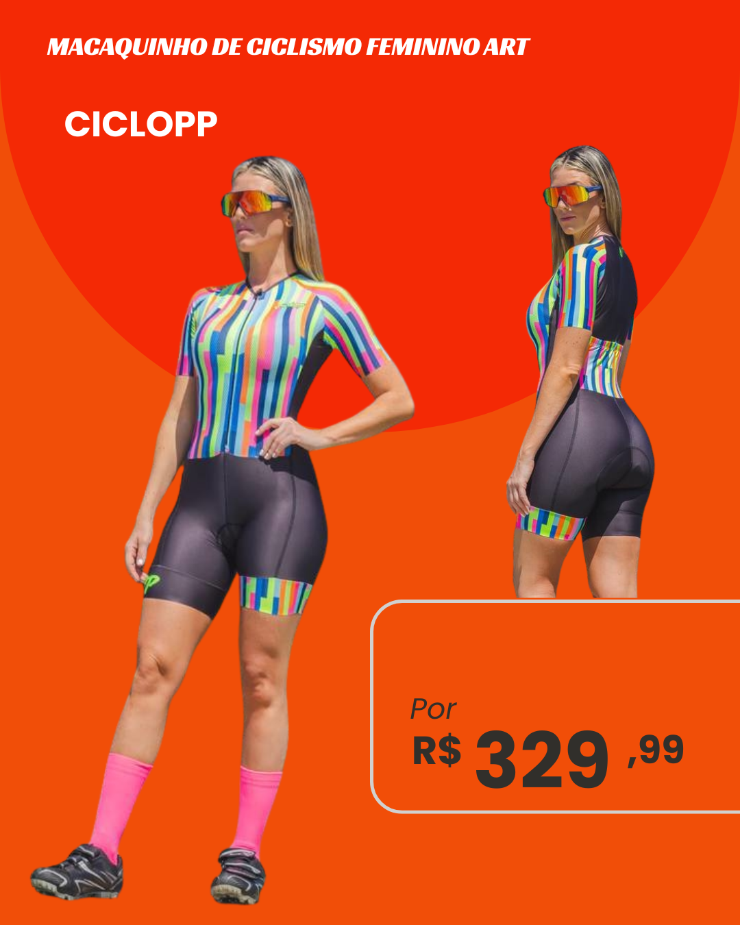 Macaquinho de Ciclismo Feminino Ciclopp Art Multicolor - frente e lateral