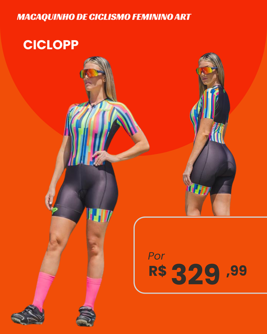 Macaquinho de Ciclismo Feminino Ciclopp Art Multicolor - frente e lateral