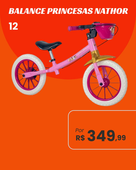 Bicicleta de Equilíbrio Nathor Balance Princesas Aro 12 Sem Pedal Licenciada Disney