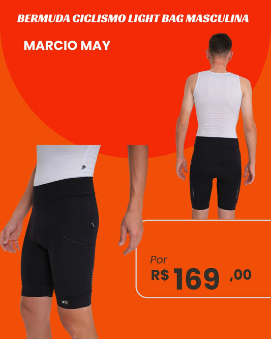 Bermuda de Ciclismo Masculina Marcio May Light Bag Preta com Bolsos - frente e costas