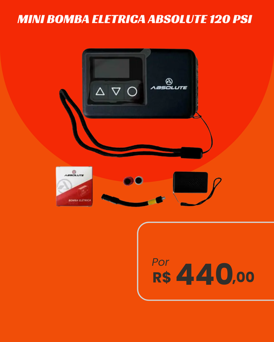 Mini Bomba de Ar Elétrica Digital Absolute 120 PSI Recarregável USB-C