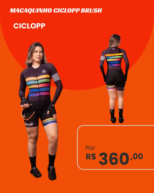 Macaquinho de Ciclismo Feminino Ciclopp Brush Manga Longa - frente e costas