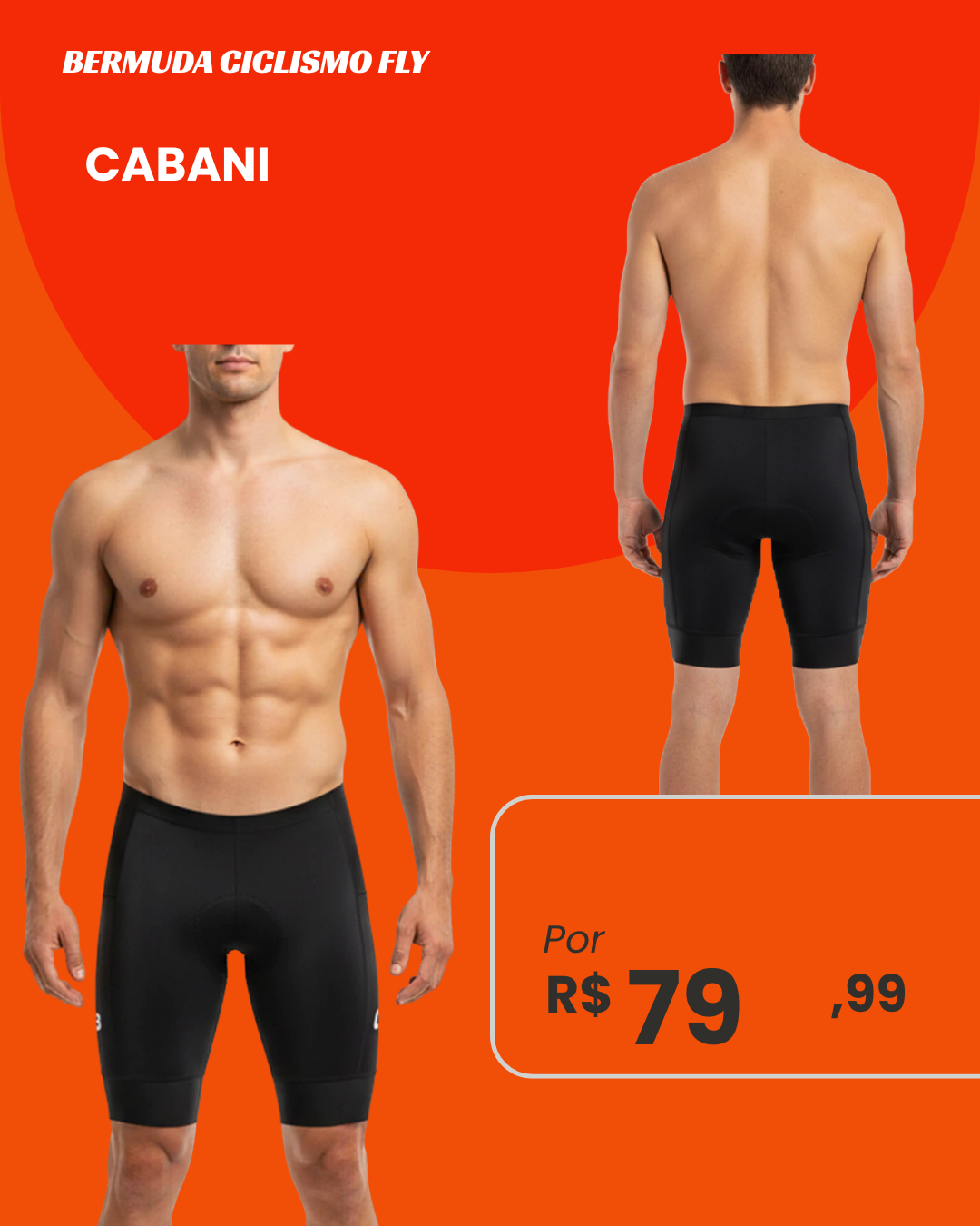 Bermuda de Ciclismo Masculina Cabani Fly Preta - Vista frontal e traseira