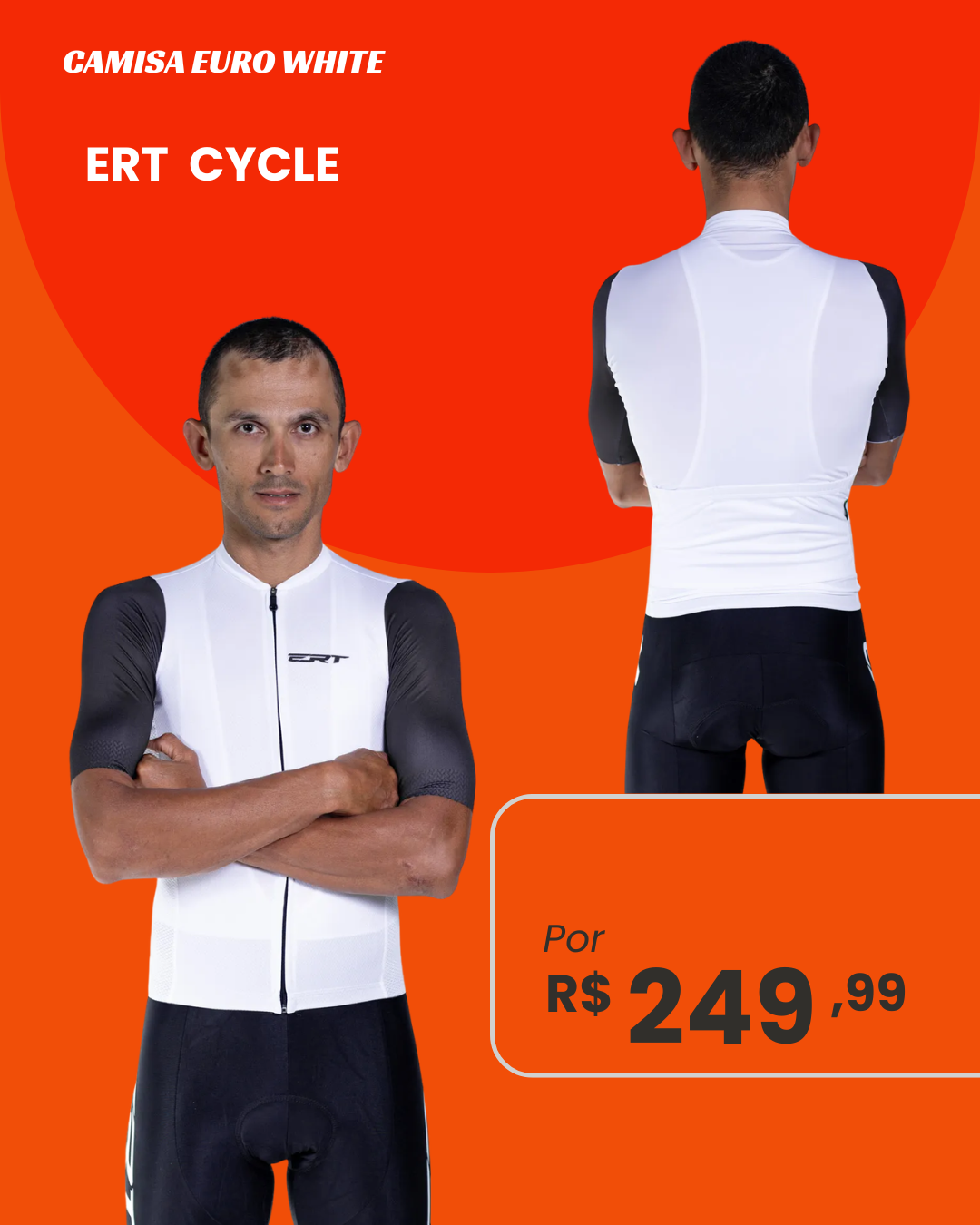 Camisa de Ciclismo ERT Cycle Euro White Manga Curta - frente e costas