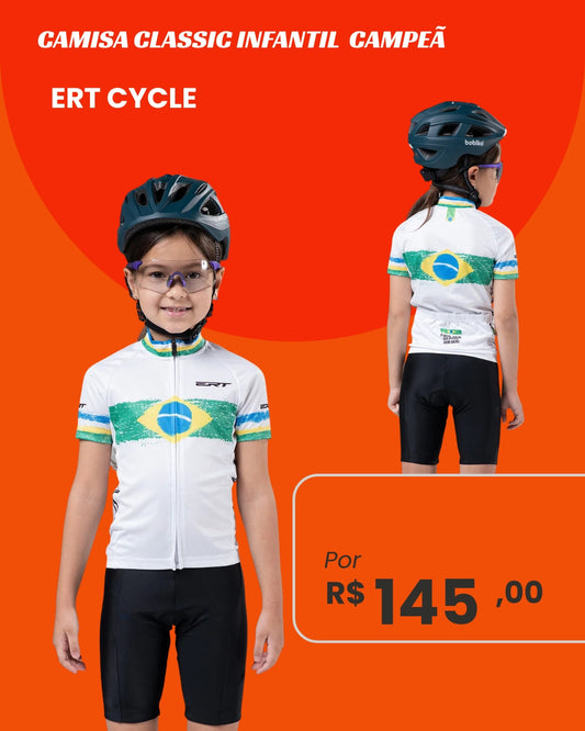 Camisa de Ciclismo Infantil ERT Cycle Classic Campeã Manga Curta - frente e costas
