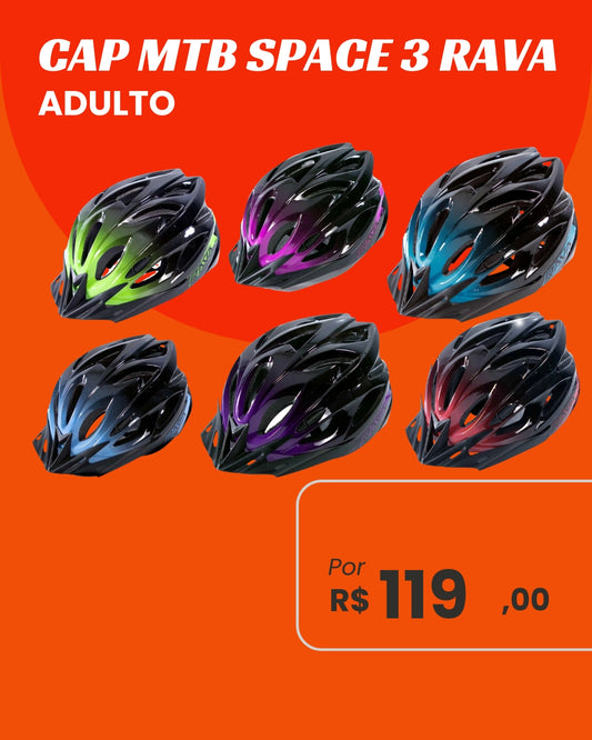 Capacete MTB Rava Space 3 Adulto - Com Viseira e Regulagem